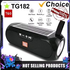 T&G Black Portable Bluetooth Speaker with Solar Panel